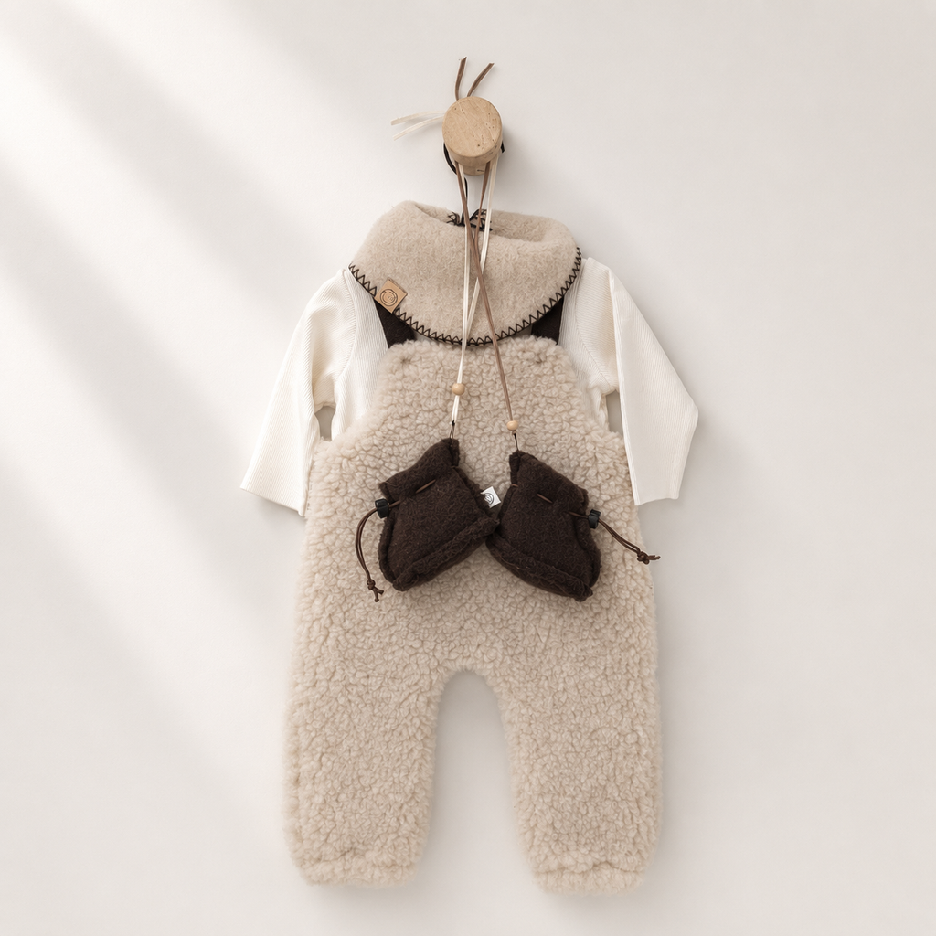 Wollen Babysjaal | Felted Beige donkere stiksel